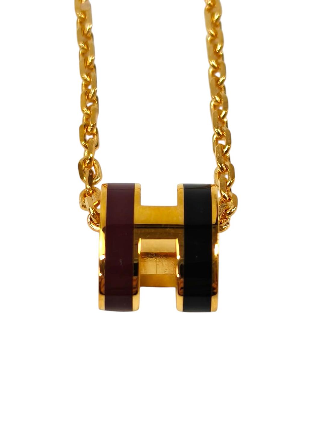 HERMES エルメス ポップアッシュH ミニロカバールギャラクシー ネックレス ブラウン×ブラック 管理番号：11493