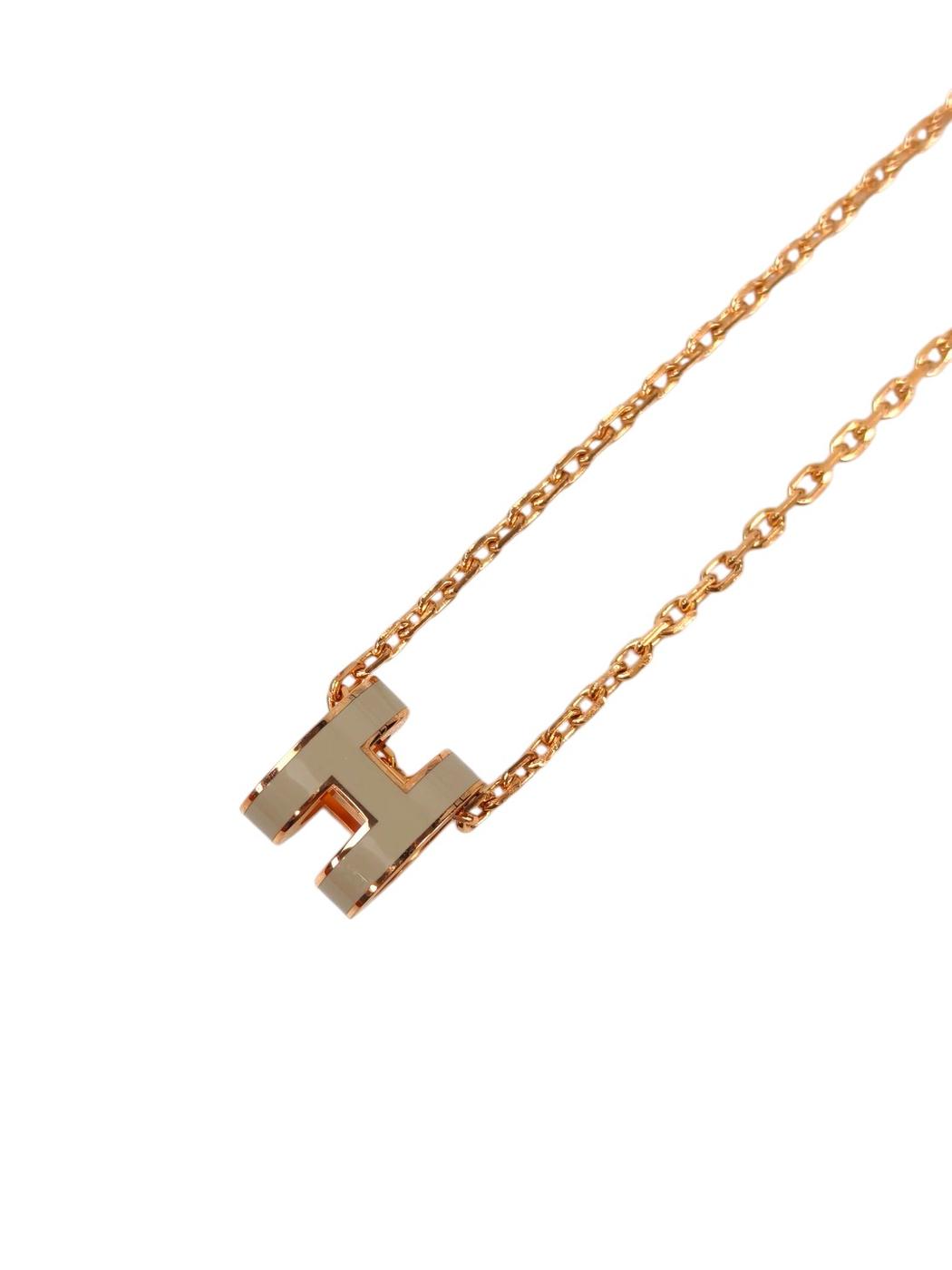 HERMES エルメス ミニポップアッシュH マロン×ピンクゴールド ネックレス ベージュ 管理番号：11494