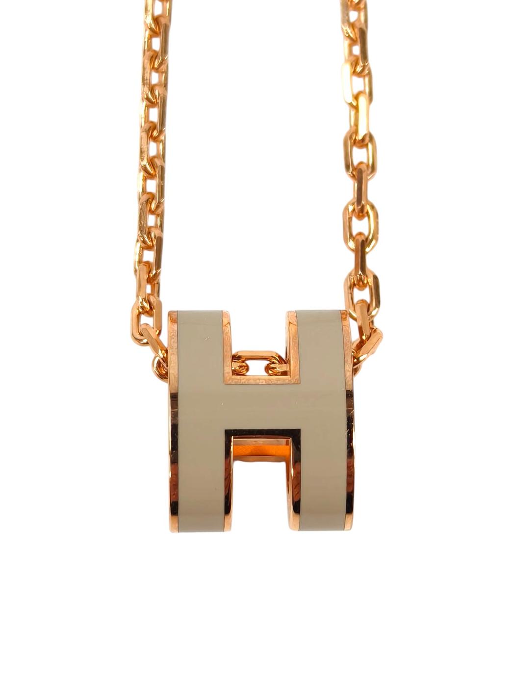 HERMES エルメス ミニポップアッシュH マロン×ピンクゴールド ネックレス ベージュ 管理番号：11494