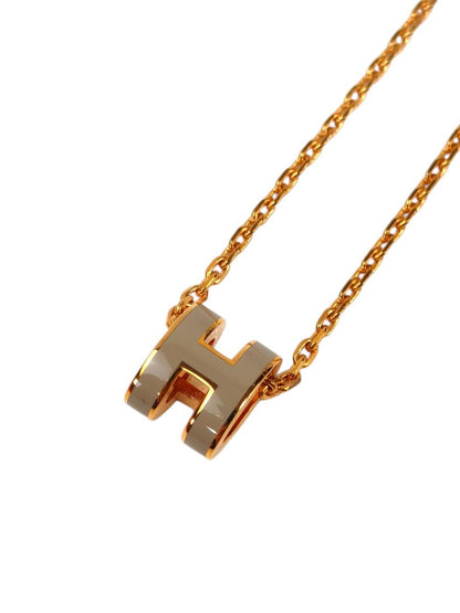 HERMES エルメス ミニポップアッシュH マロン×ピンクゴールド ネックレス ベージュ 管理番号：11497