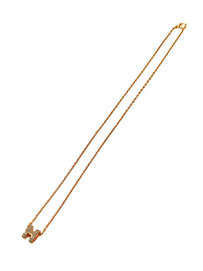 HERMES エルメス ミニポップアッシュH マロン×ピンクゴールド ネックレス ベージュ 管理番号：11497