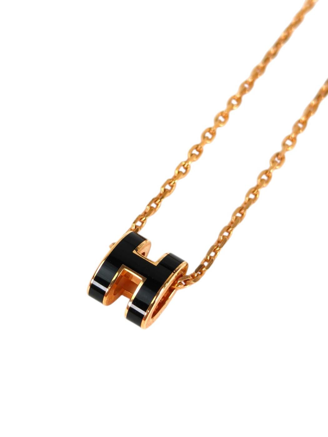 HERMES エルメス ミニポップH ペンダント ネックレス ブラック×ゴールド 管理番号：11525