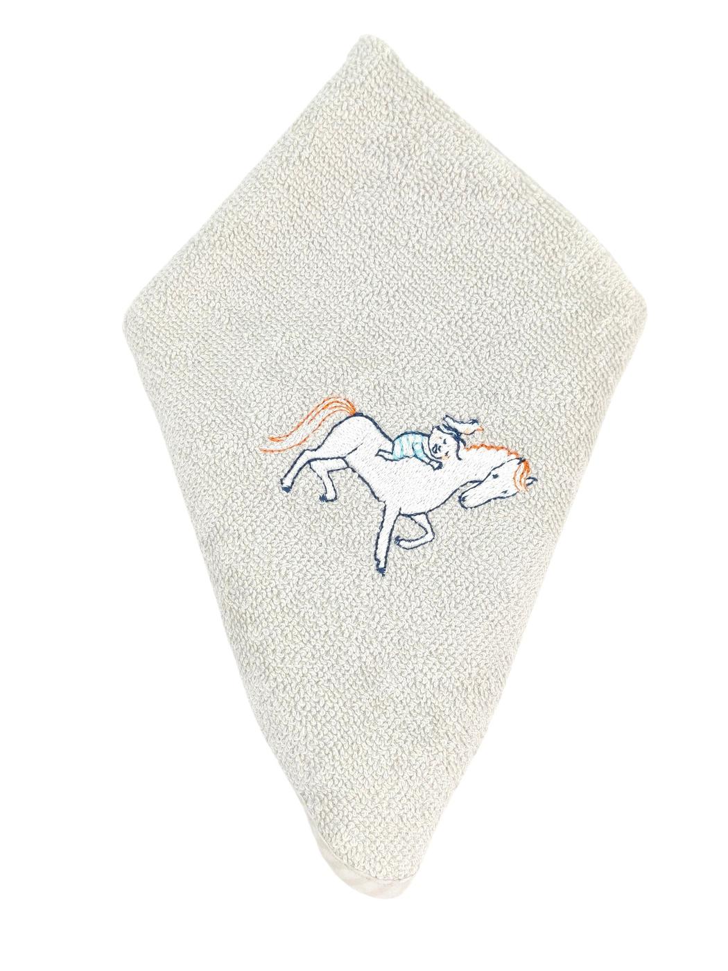 HERMES エルメス カブリオル 馬 刺繍 タオル ハンカチ グレー 管理番号：11623