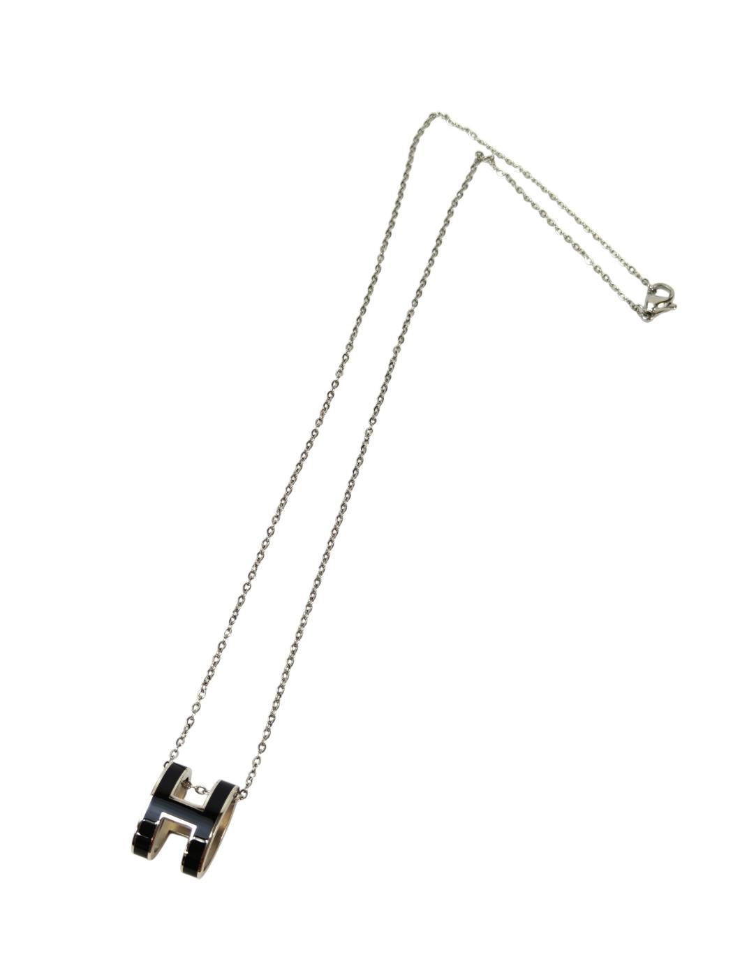 HERMES エルメス ポップH ネックレス ブラック×シルバー 管理番号：11713