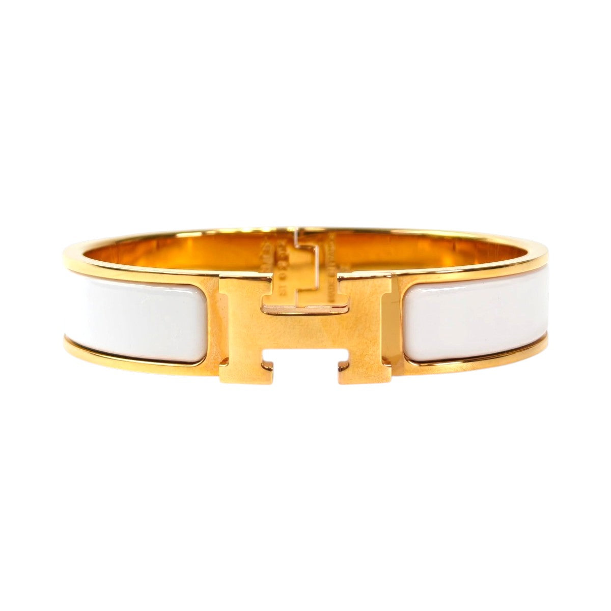 HERMES Enamel Bracelet Clic H PM, Wrist circumference 16cm, Bangle, White x Gold, Reference Number: 11740