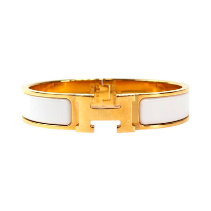 HERMES Enamel Bracelet Clic H PM, Wrist circumference 16cm, Bangle, White x Gold, Reference Number: 11740