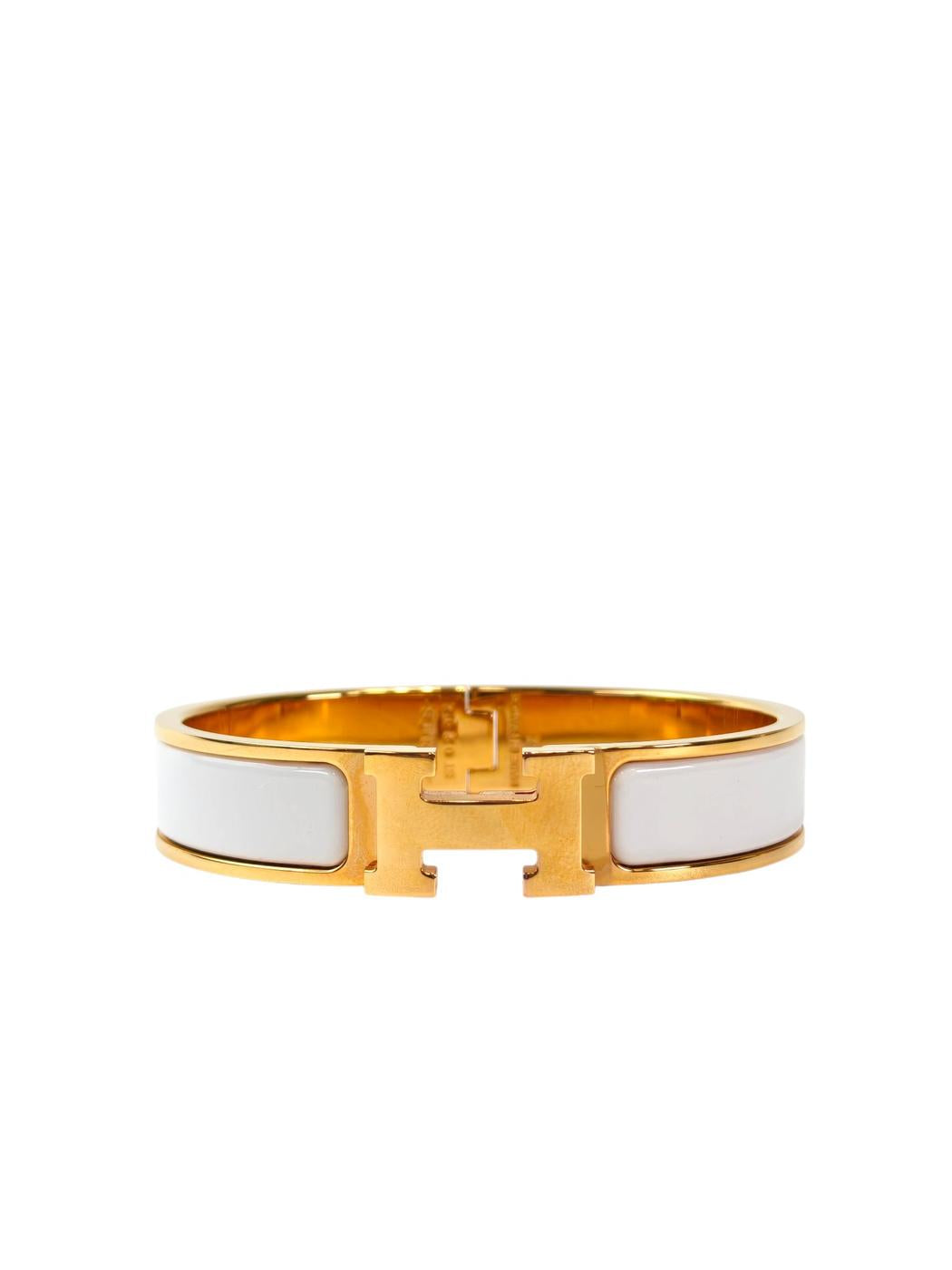 HERMES Enamel Bracelet Clic H PM, Wrist circumference 16cm, Bangle, White x Gold, Reference Number: 11740