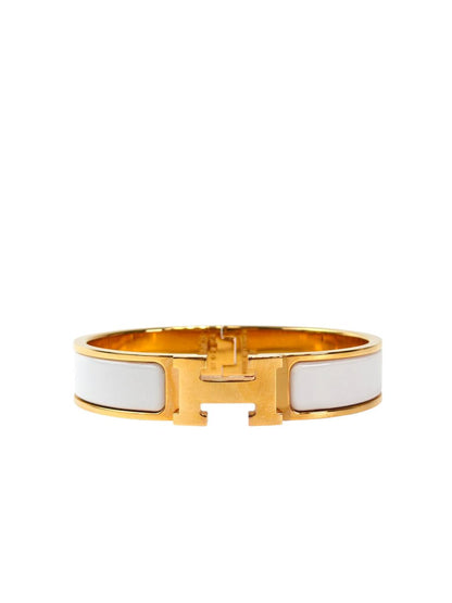 HERMES Enamel Bracelet Clic H PM, Wrist circumference 16cm, Bangle, White x Gold, Reference Number: 11740