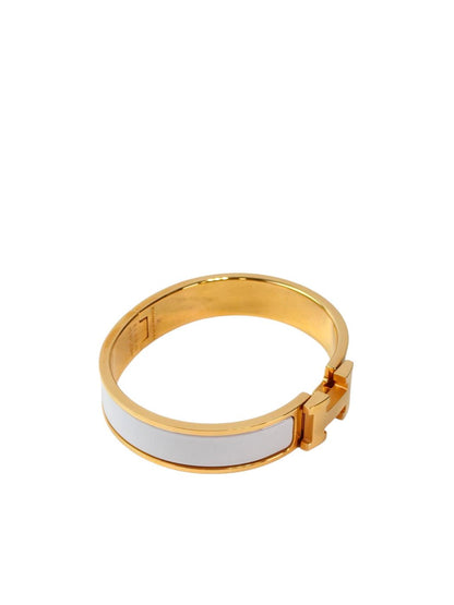 HERMES Enamel Bracelet Clic H PM, Wrist circumference 16cm, Bangle, White x Gold, Reference Number: 11740