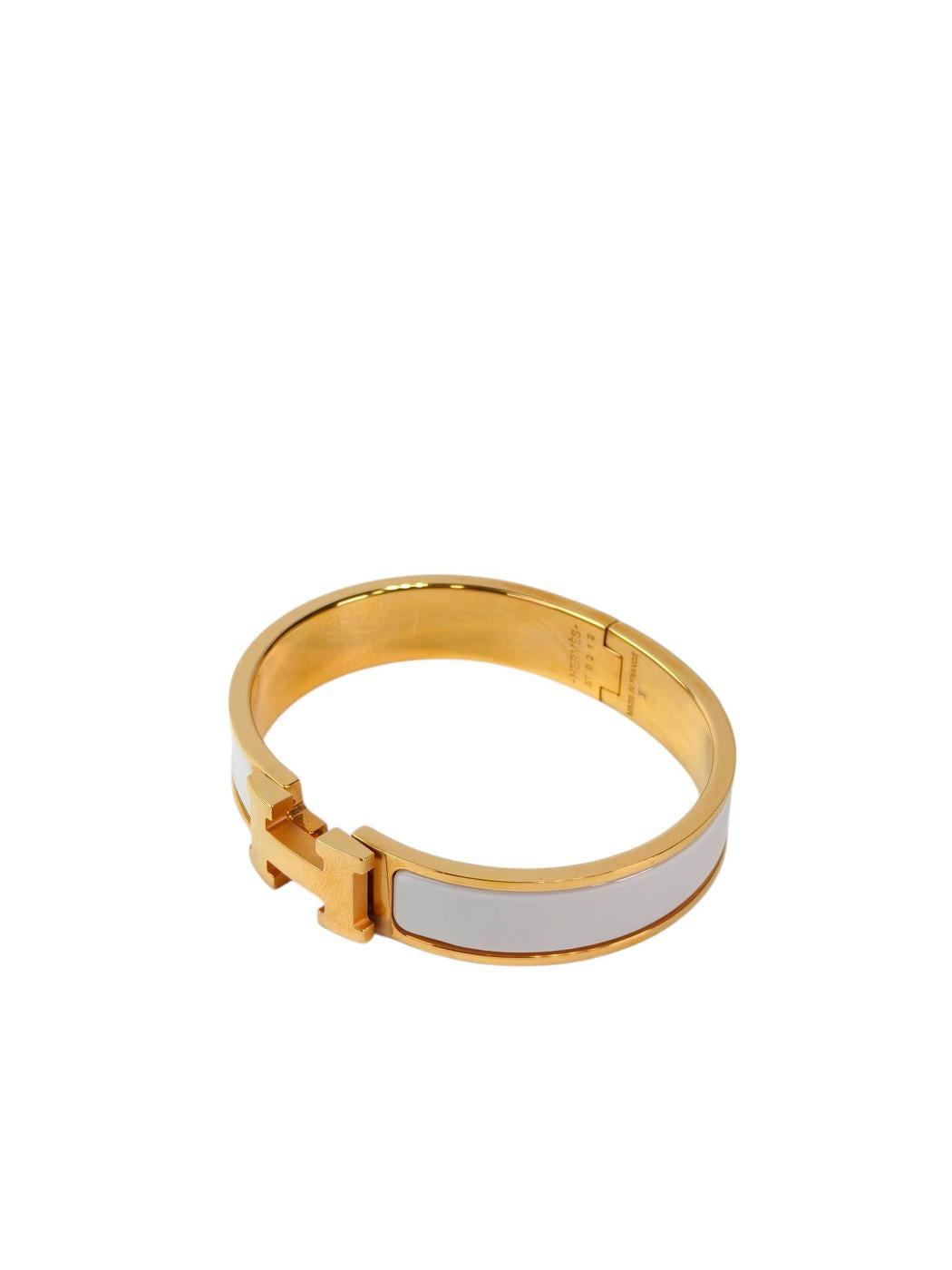 HERMES Enamel Bracelet Clic H PM, Wrist circumference 16cm, Bangle, White x Gold, Reference Number: 11740