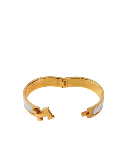 HERMES Enamel Bracelet Clic H PM, Wrist circumference 16cm, Bangle, White x Gold, Reference Number: 11740