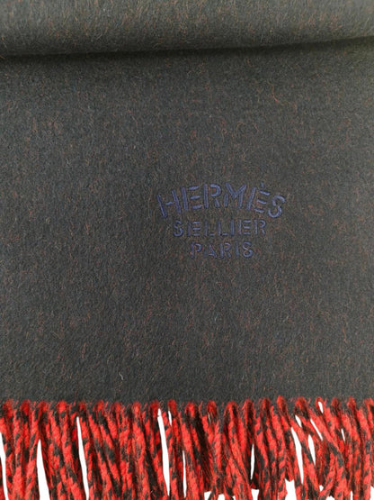 HERMES エルメス リバーシブル マフラー 紺×赤 カシミヤ100％ 管理番号：11743
