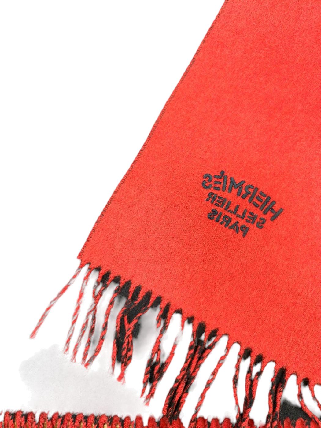 HERMES エルメス リバーシブル マフラー 紺×赤 カシミヤ100％ 管理番号：11743