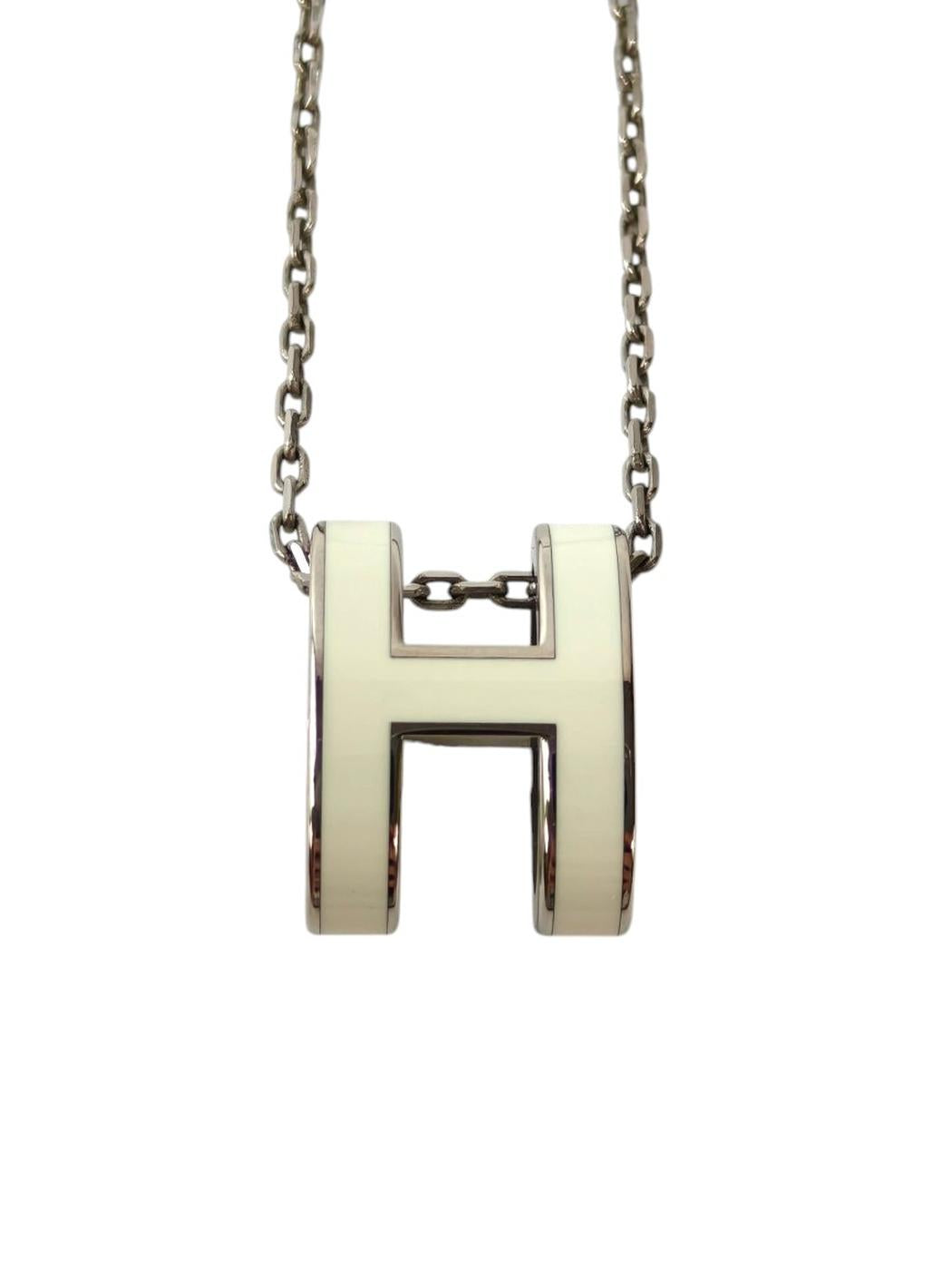 HERMES エルメス ポップH 白×銀 ネックレス メタル ラッカー 管理番号：11772