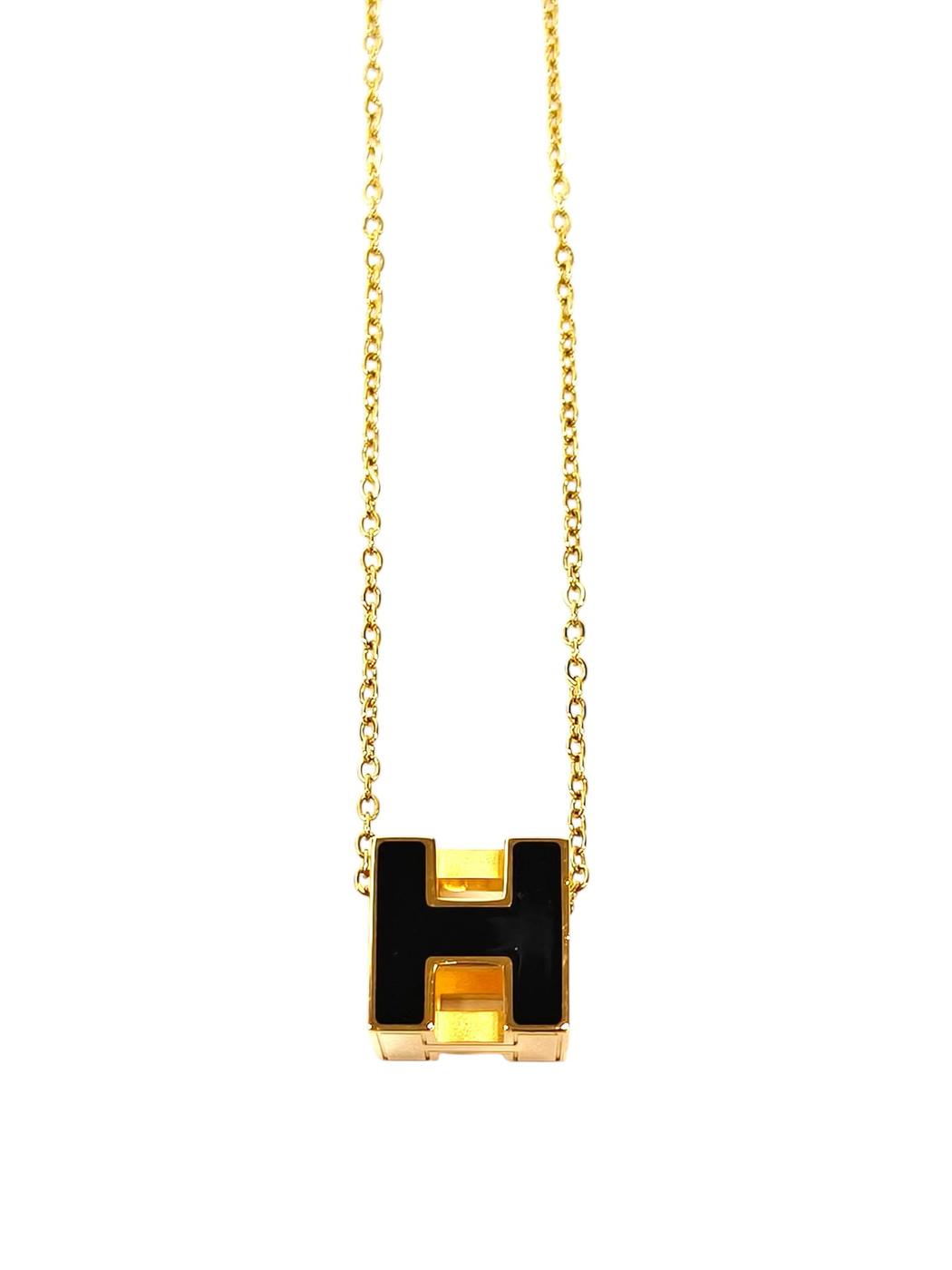 HERMES エルメス カシュードアッシュ Hキューブ ネックレス 黒 管理番号：11780