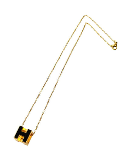 HERMES エルメス カシュードアッシュ Hキューブ ネックレス 黒 管理番号：11780