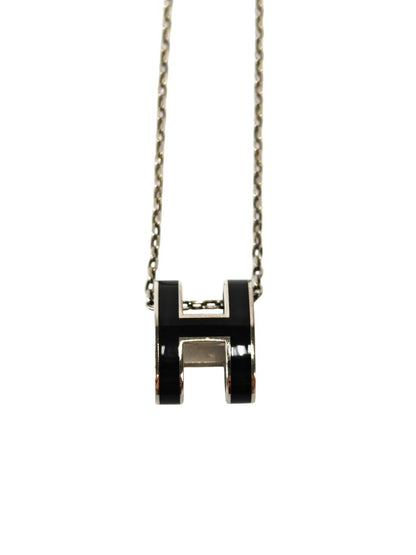 HERMES Pop H Pendant Black Necklace Black x Silver Metal Lacquer Management Number: 11792