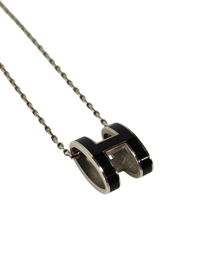 HERMES Pop H Pendant Black Necklace Black x Silver Metal Lacquer Management Number: 11792