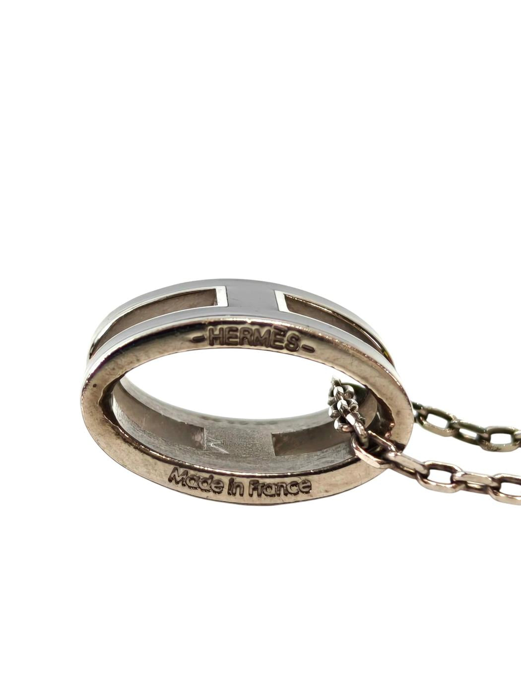 HERMES Pop H Pendant Black Necklace Black x Silver Metal Lacquer Management Number: 11792