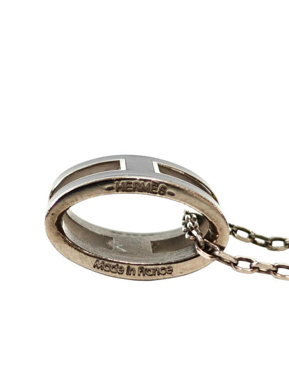 HERMES Pop H Pendant Black Necklace Black x Silver Metal Lacquer Management Number: 11792