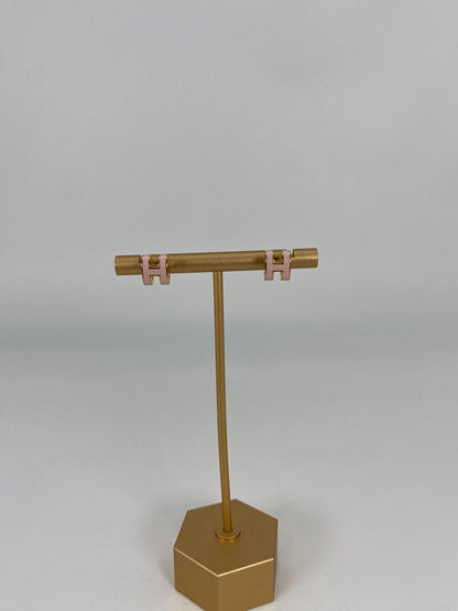 爱马仕 Pop H 迷你耳环 (H608002F) 女士金属耳钉，饰有 H 标志，粉色，参考编号：8978