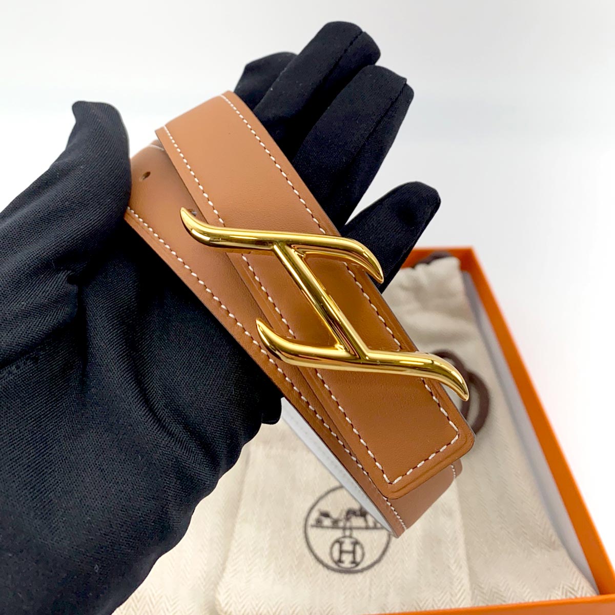 【新品同様】エルメス HERMES ベルトバックル 《HDN》 &レザーベルト(キット)  24 mm 管理番号：9159