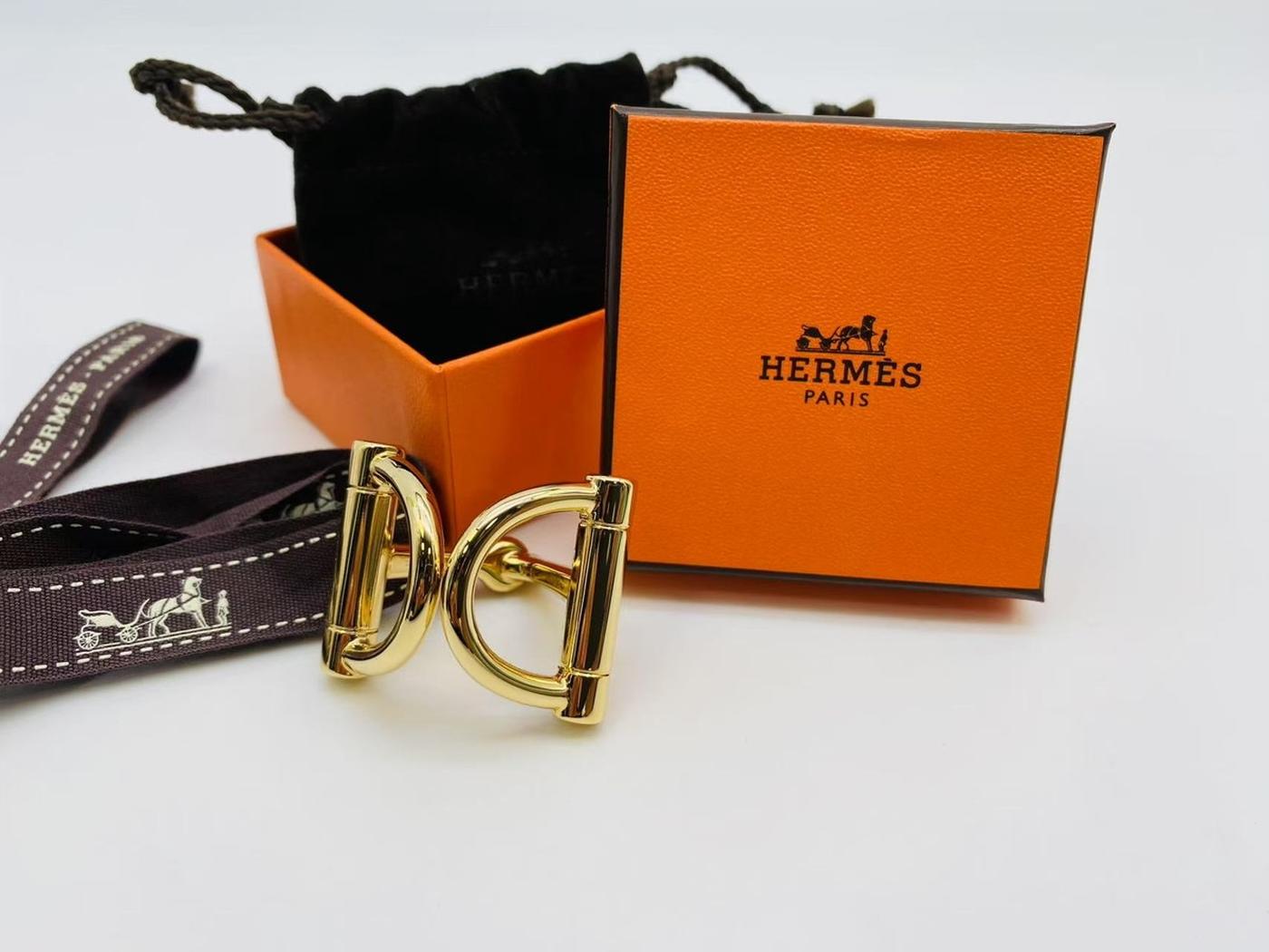 【新品同様】エルメス HERMES スカーフリング 90 ドゥブルD ゴールド 箱 保存袋付 管理番号：9160