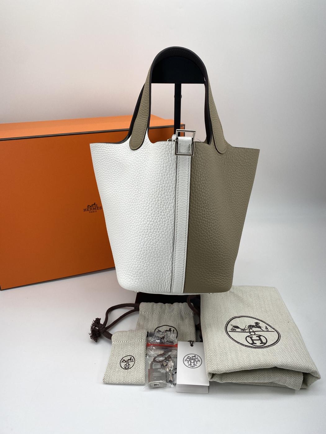 【近全新】爱马仕 Picotin Lock 18 PM Cazac Picotin Taurillon Clemence 皮革皮套，银色五金，双印记，参考编号：9165