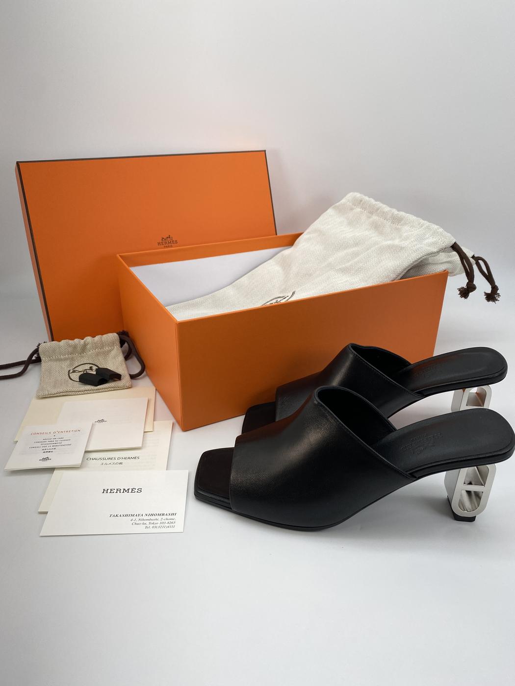 【近全新】爱马仕 Chaine d'Ancre Iconic 60 凉鞋，黑色，38 码，参考编号：9167