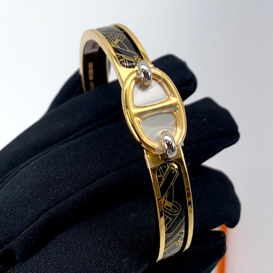新品同様 HERMES エルメス ブレスレット ミニクリック シェーヌダンクル PM ゴールド/黒(ブラック) ゴールド金具 管理番号：9173