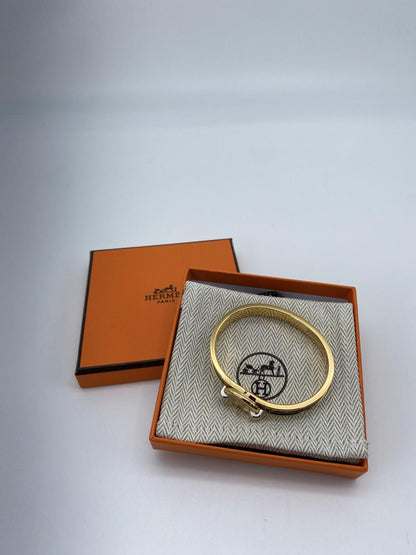 新品同様 HERMES エルメス ブレスレット ミニクリック シェーヌダンクル PM ゴールド/黒(ブラック) ゴールド金具 管理番号：9173