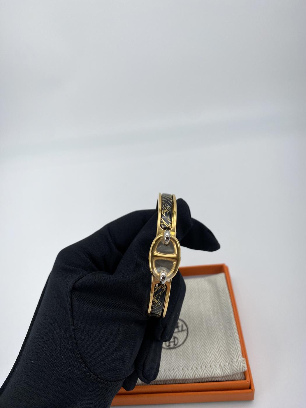 新品同様 HERMES エルメス ブレスレット ミニクリック シェーヌダンクル PM ゴールド/黒(ブラック) ゴールド金具 管理番号：9173