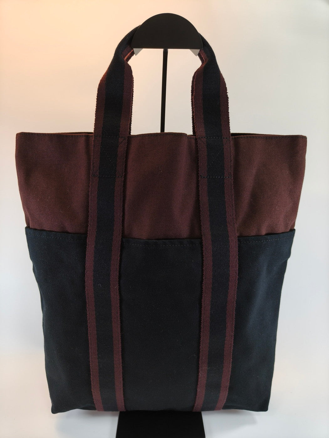 爱马仕 Hermès Foul Tou Cabas 帆布双色波尔多黑托特包 参考编号：9692