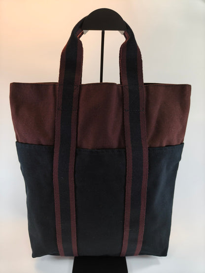 爱马仕 Hermès Foul Tou Cabas 帆布双色波尔多黑托特包 参考编号：9692