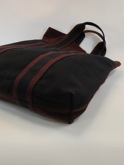 爱马仕 Hermès Foul Tou Cabas 帆布双色波尔多黑托特包 参考编号：9692