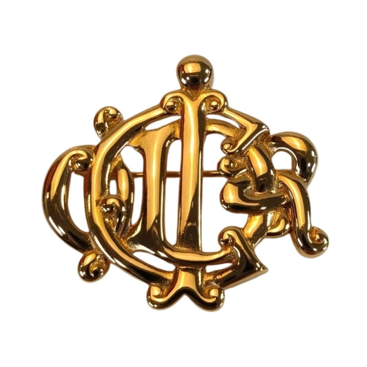 Christian Dior クリスチャン ディオール 旧ロゴ エンブレム ブローチ ゴールド 管理番号：10171