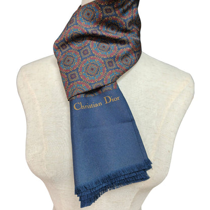 Christian Dior ディオール シルク スカーフ ネイビー 管理番号：10464