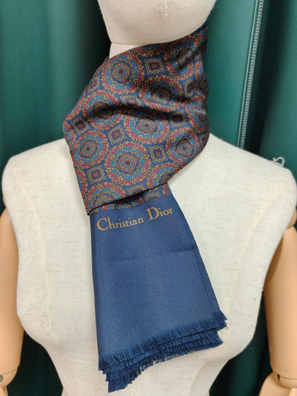 Christian Dior ディオール シルク スカーフ ネイビー 管理番号：10464