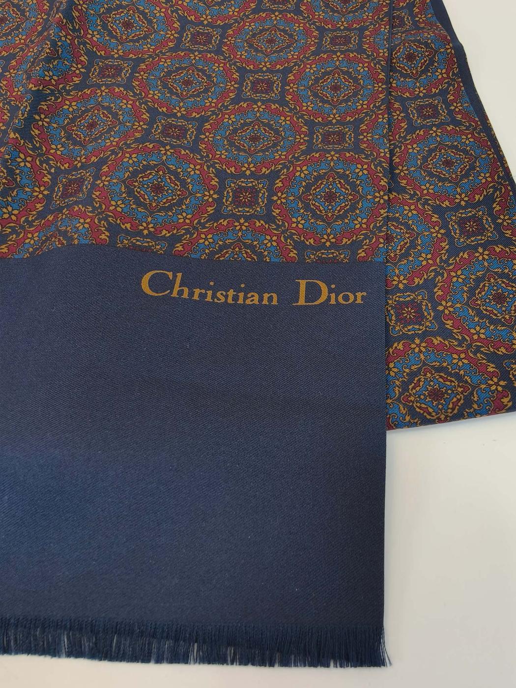 Christian Dior ディオール シルク スカーフ ネイビー 管理番号：10464