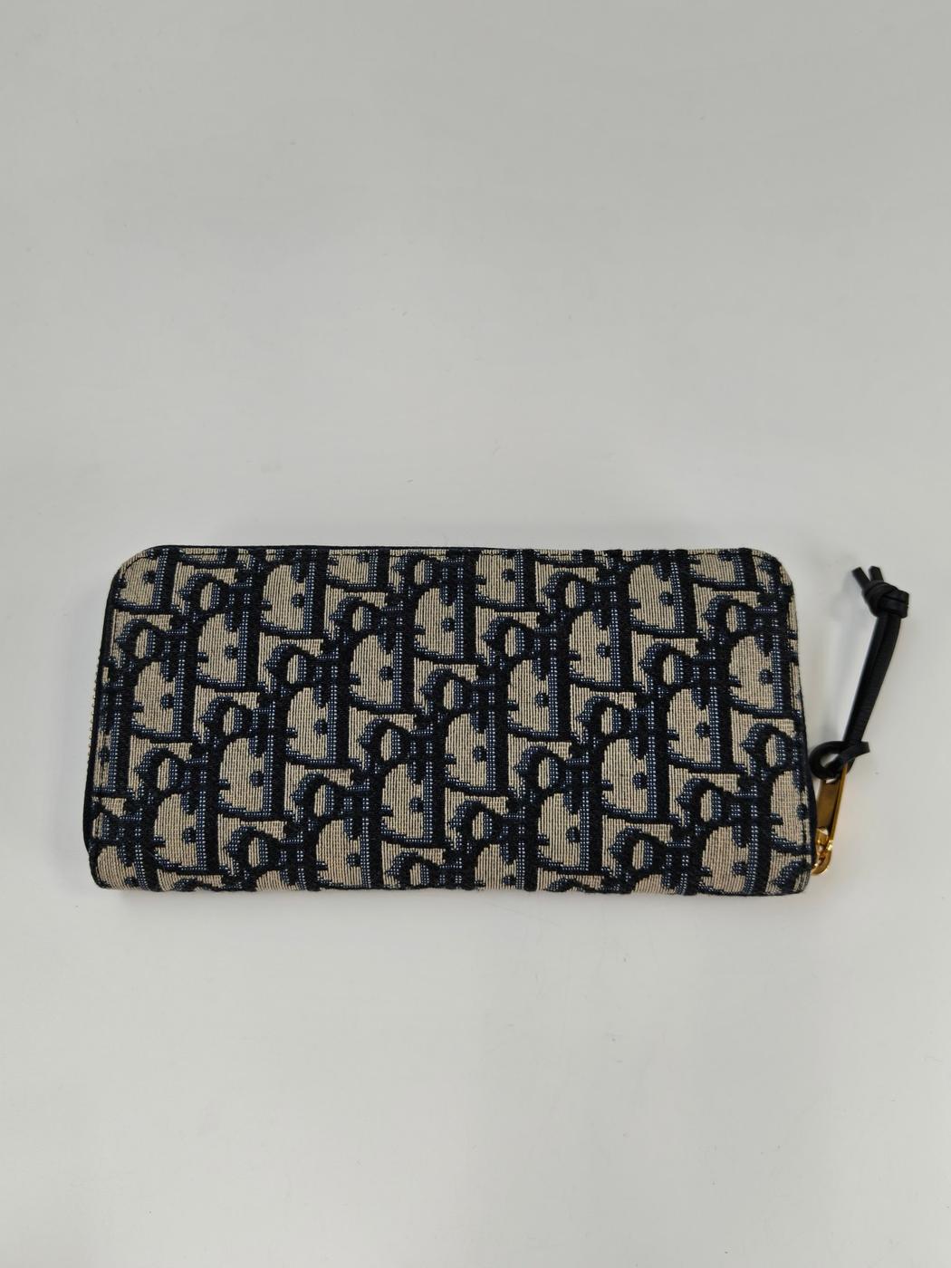 Dior 迪奥 Oblique 老花图案拉链长款钱包 海军蓝 型号：10896