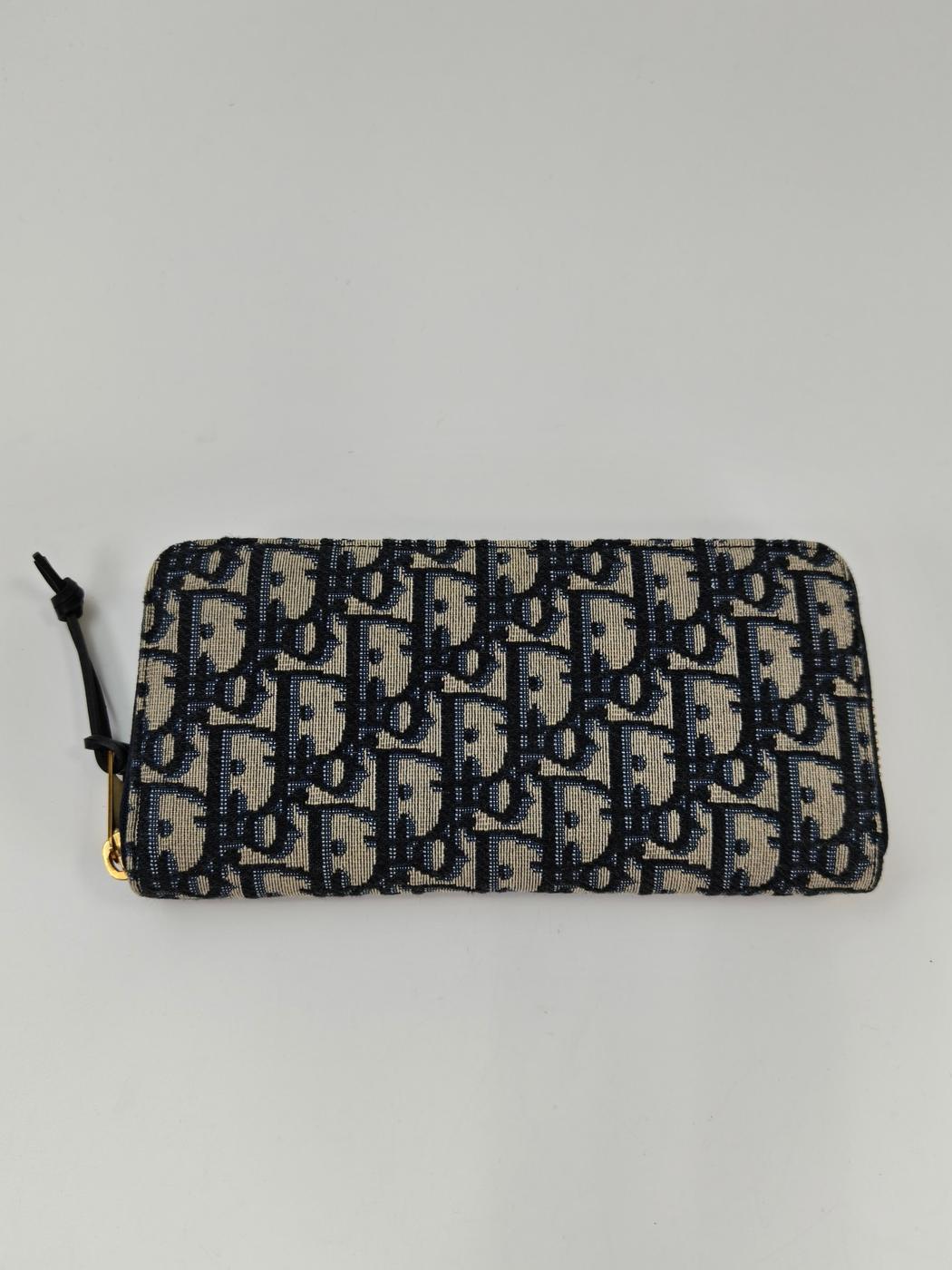 Dior 迪奥 Oblique 老花图案拉链长款钱包 海军蓝 型号：10896