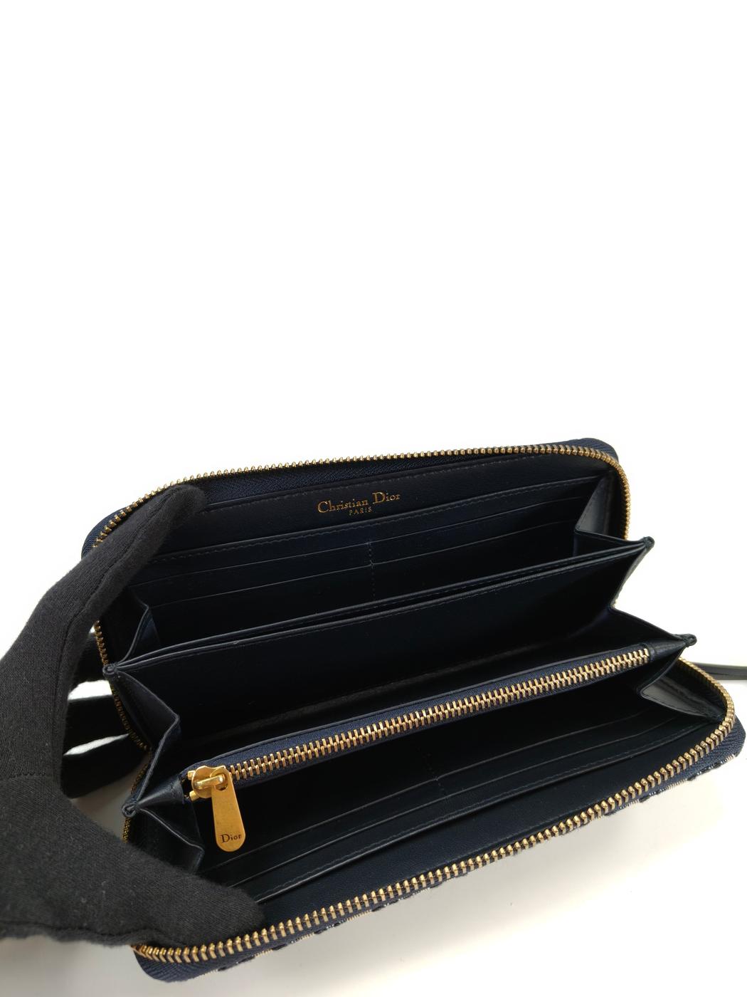 Dior 迪奥 Oblique 老花图案拉链长款钱包 海军蓝 型号：10896