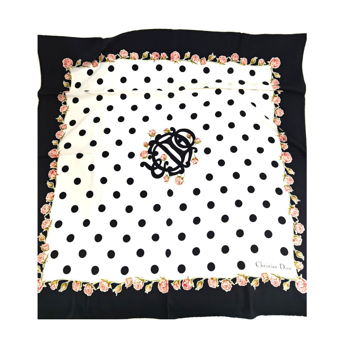 Dior Dot Rose Silk Scarf Black x White Model No.: 11375