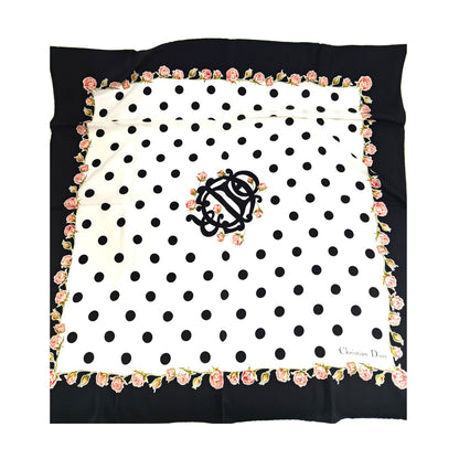 Dior Dot Rose Silk Scarf Black x White Model No.: 11375