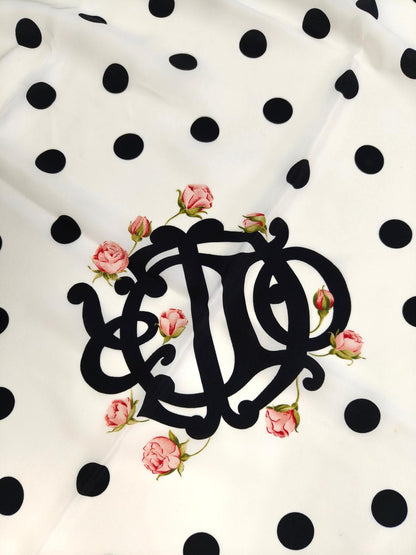 Dior ディオール ドットローズ シルクスカーフ ブラック×ホワイト 管理番号：11375