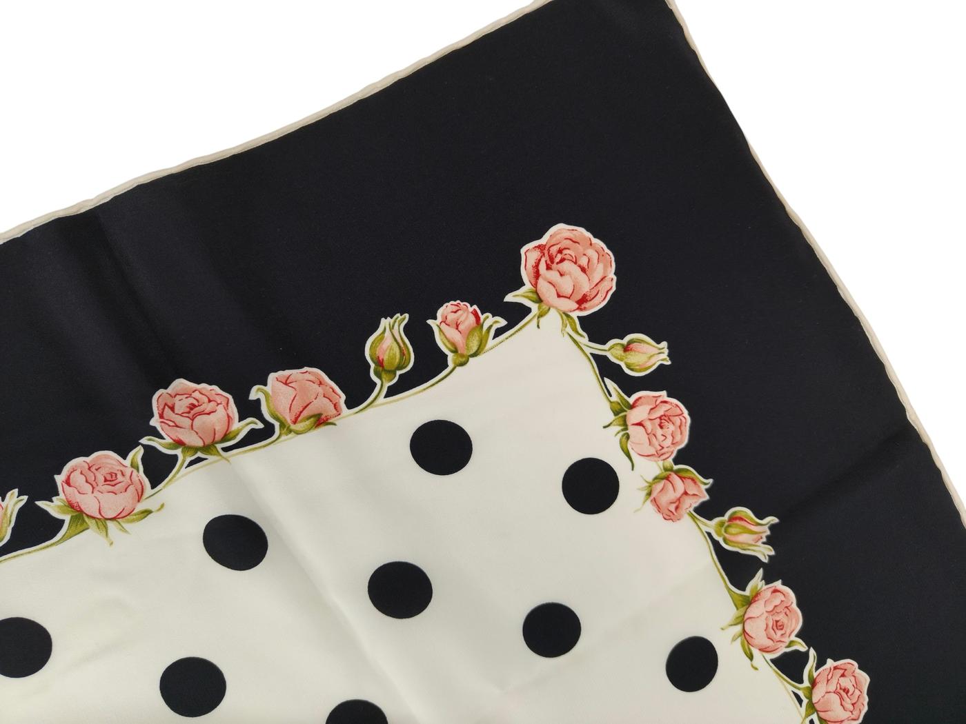 Dior ディオール ドットローズ シルクスカーフ ブラック×ホワイト 管理番号：11375