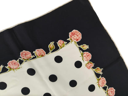Dior ディオール ドットローズ シルクスカーフ ブラック×ホワイト 管理番号：11375
