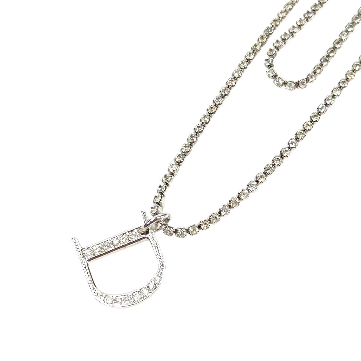 Dior ディオール ラインストーン Dロゴ付き ネックレス シルバー 管理番号：11622