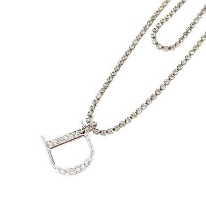 Dior ディオール ラインストーン Dロゴ付き ネックレス シルバー 管理番号：11622