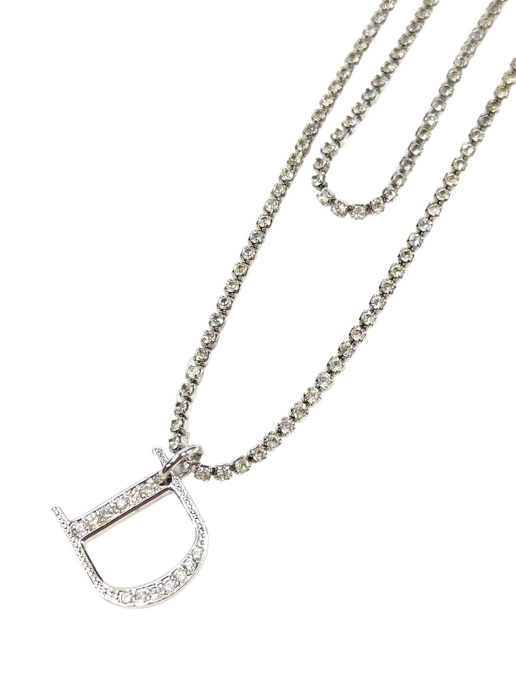 Dior ディオール ラインストーン Dロゴ付き ネックレス シルバー 管理番号：11622